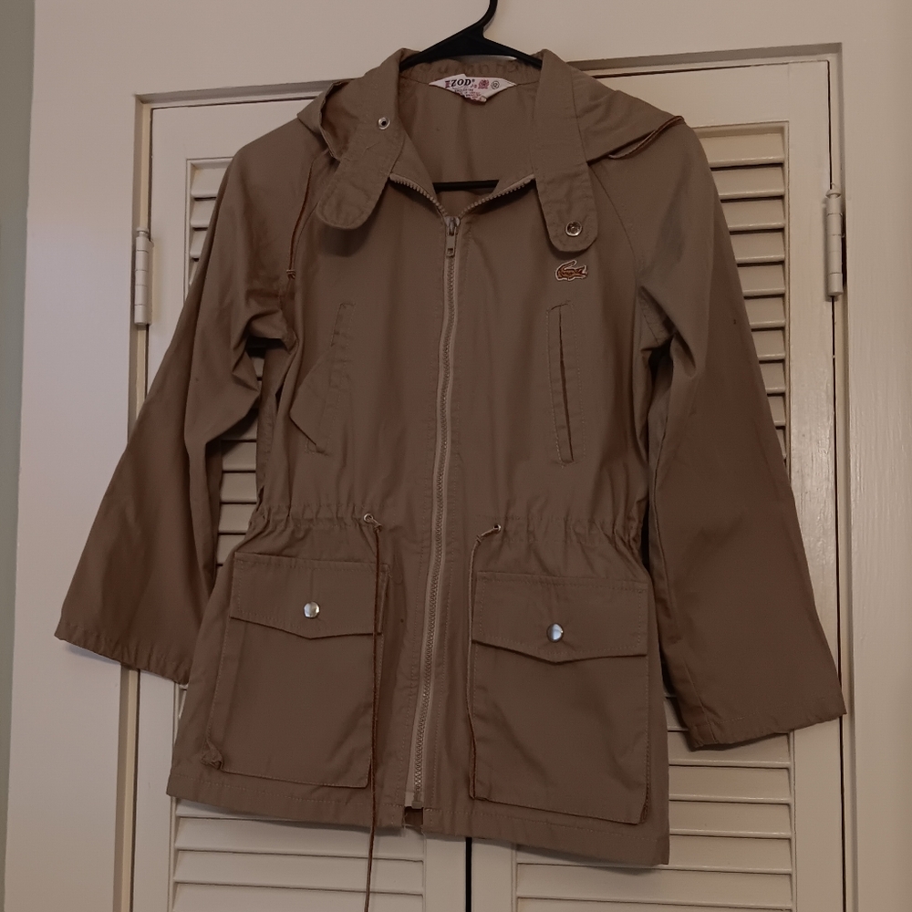 Vintage IZOD Lacoste tan lightweight hooded jacket sz 12 Large